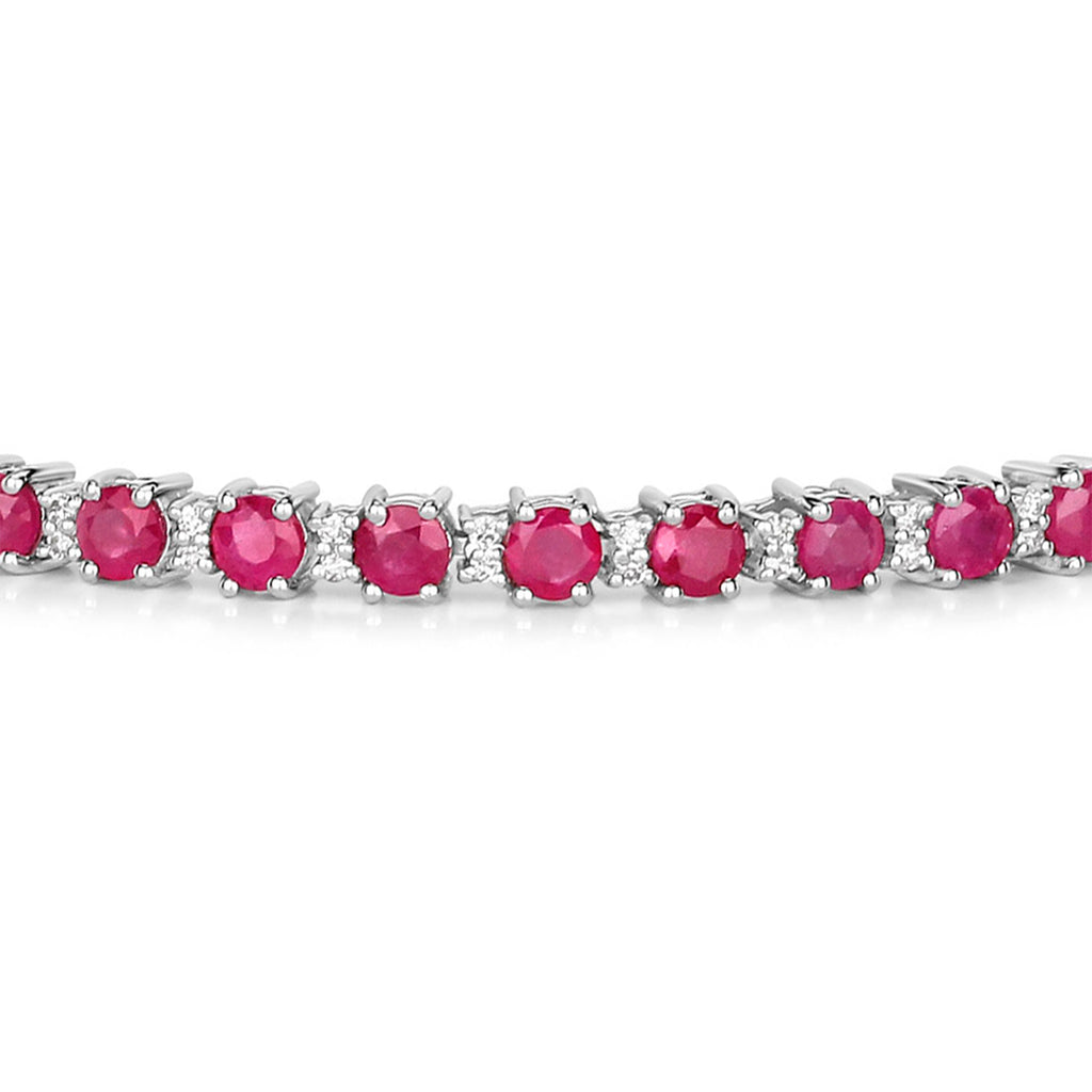 Ruby Bracelet With Diamonds 5.52 Carats 14K White Gold