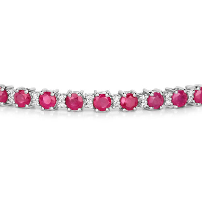 Ruby Bracelet With Diamonds 5.52 Carats 14K White Gold