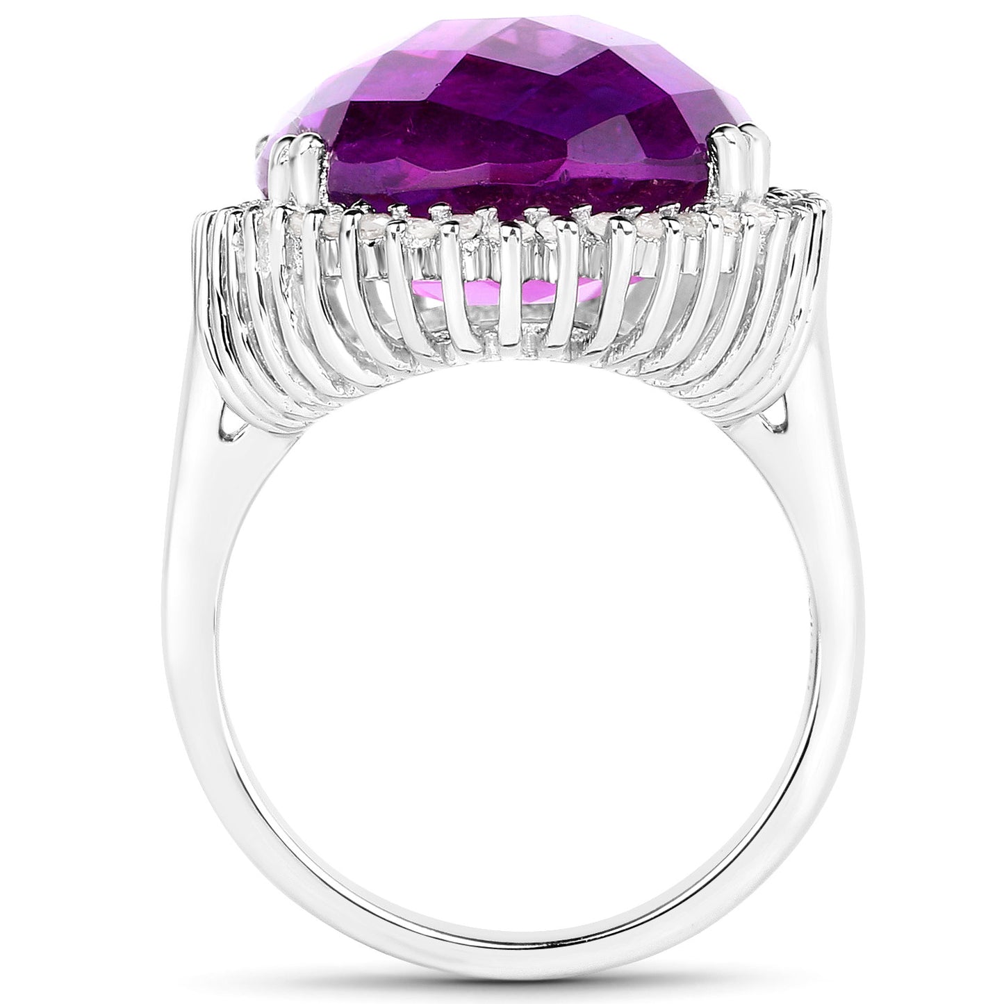 Large Natural Amethyst Cocktail Ring Diamond Halo 5 Carats