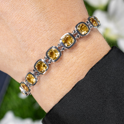 Citrine Bezel Set Tennis Bracelet 12.9 Carats Sterling Silver