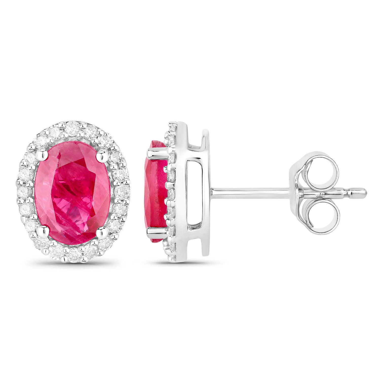 Ruby Earrings Diamonds 1.95 Carats 14K White Gold