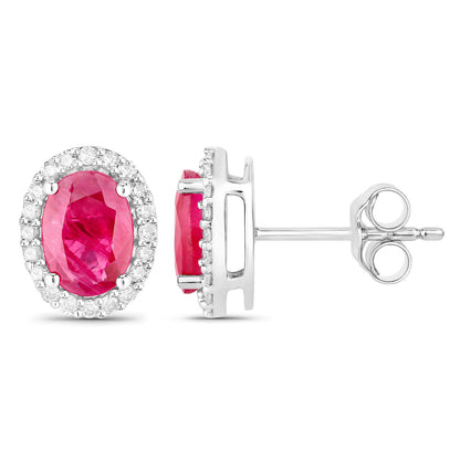 Ruby Earrings Diamonds 1.95 Carats 14K White Gold