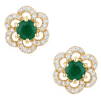 Zambian Emerald Flower Stud Earrings 0.6 Carats 14K Yellow Gold
