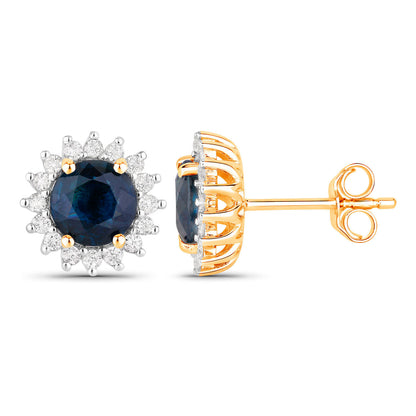 Blue Sapphire Halo Earrings Diamonds 2.3 Carats 14K Yellow Gold