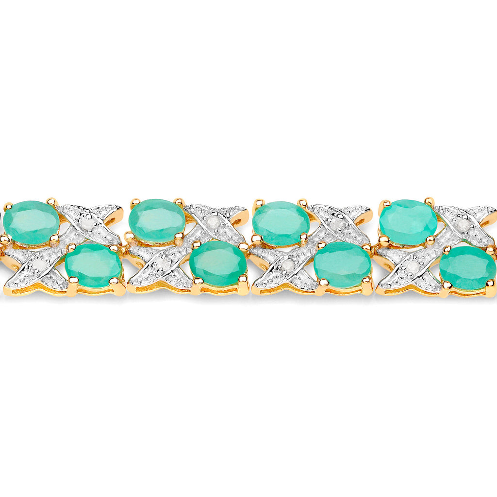 Emerald Crossover Bracelet Diamonds 10.3 Carats 14K Yellow Gold Plated Silver