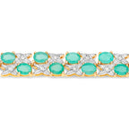 Emerald Crossover Bracelet Diamonds 10.3 Carats 14K Yellow Gold Plated Silver