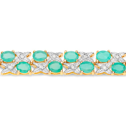 Emerald Crossover Bracelet Diamonds 10.3 Carats 14K Yellow Gold Plated Silver