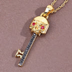 Ruby Skull Key Pendant With Black Spinel 0.1 Carats Gold Plated Silver