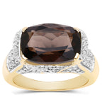 Smoky Quartz Ring With White Topaz 6.62 Carats Gold Plated Silver