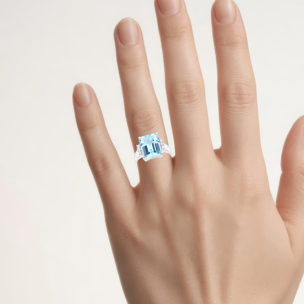 Blue Topaz Ring With White Topaz 4.86 Carats Sterling Silver