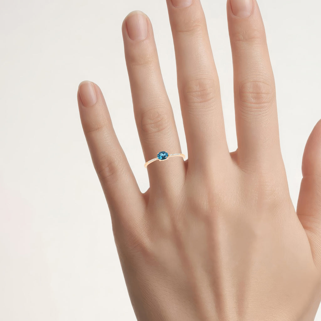 London Blue Topaz Ring With Diamonds 0.4 Carats 10K Yellow Gold
