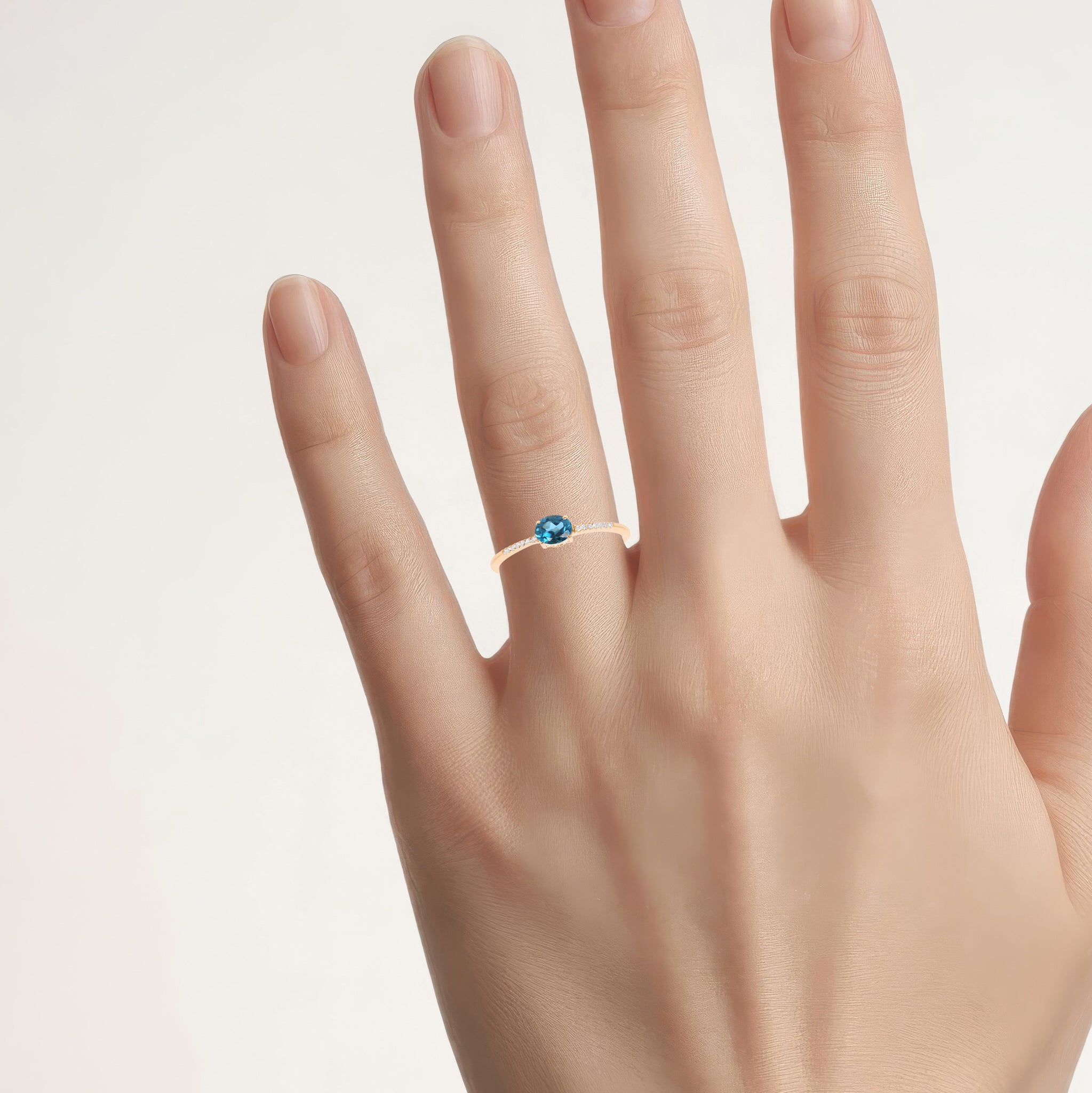London Blue Topaz Ring With Diamonds 0.4 Carats 10K Yellow Gold