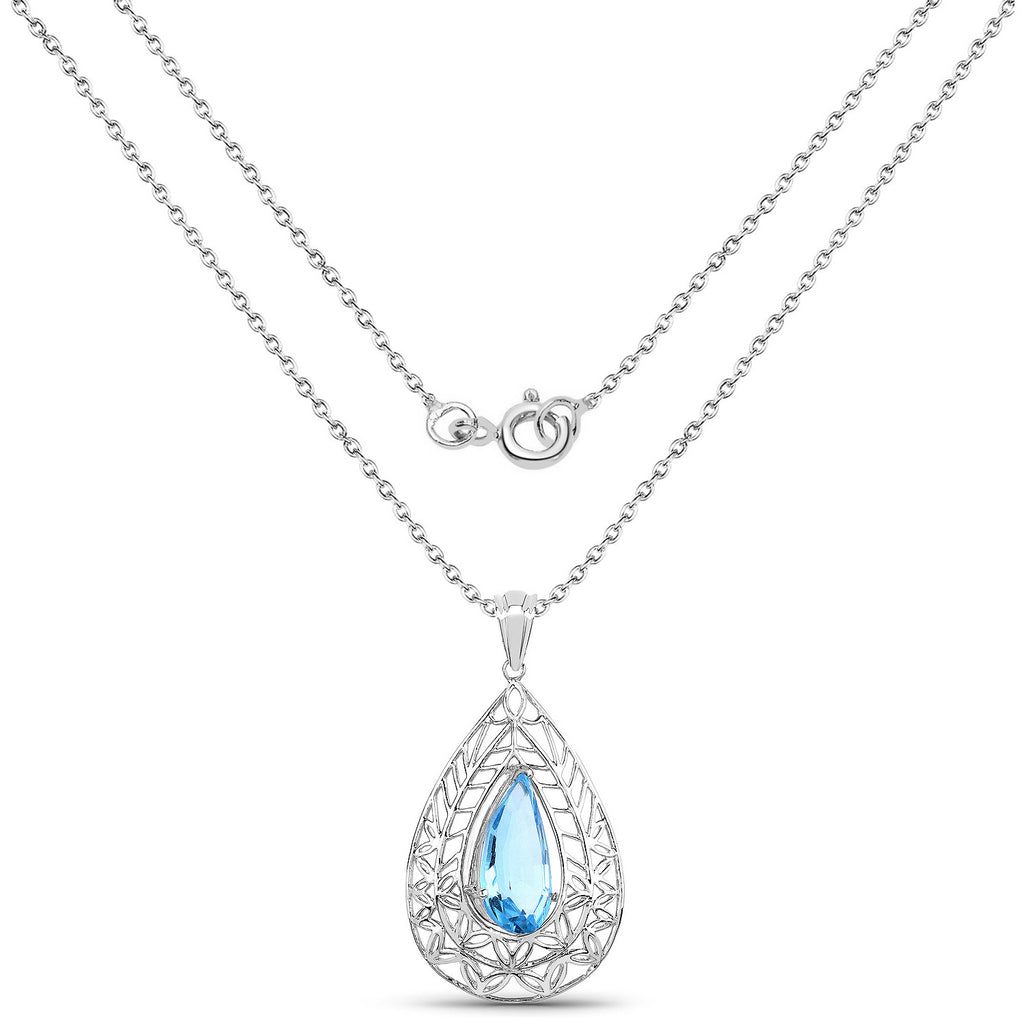 Swiss Blue Topaz Pendant 7.18 Carats Sterling Silver