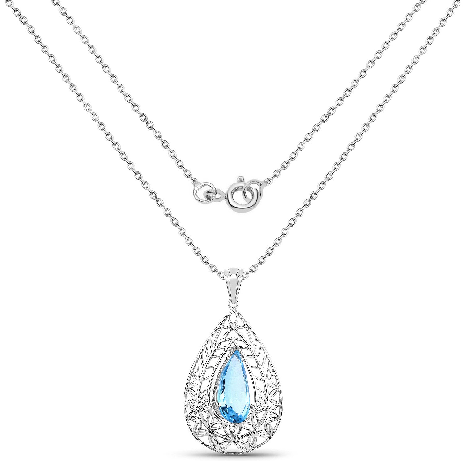 Swiss Blue Topaz Pendant 7.18 Carats Sterling Silver