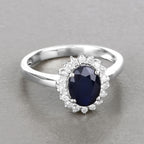 Blue Sapphire Ring With Diamonds 1.7 Carats 14K White Gold