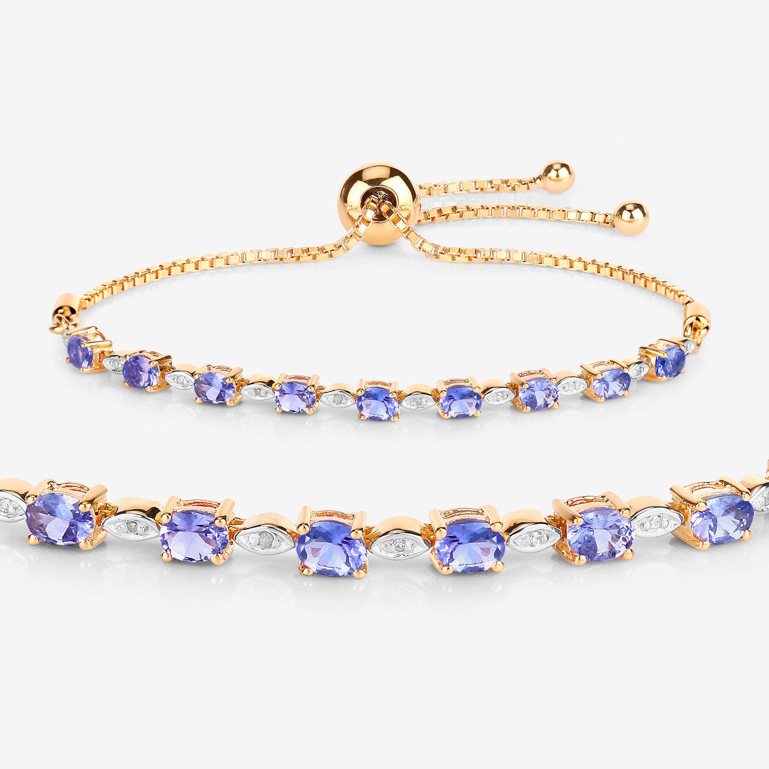 Tanzanite Bracelet With Diamonds 1.54 Carats Gold Plated Silver