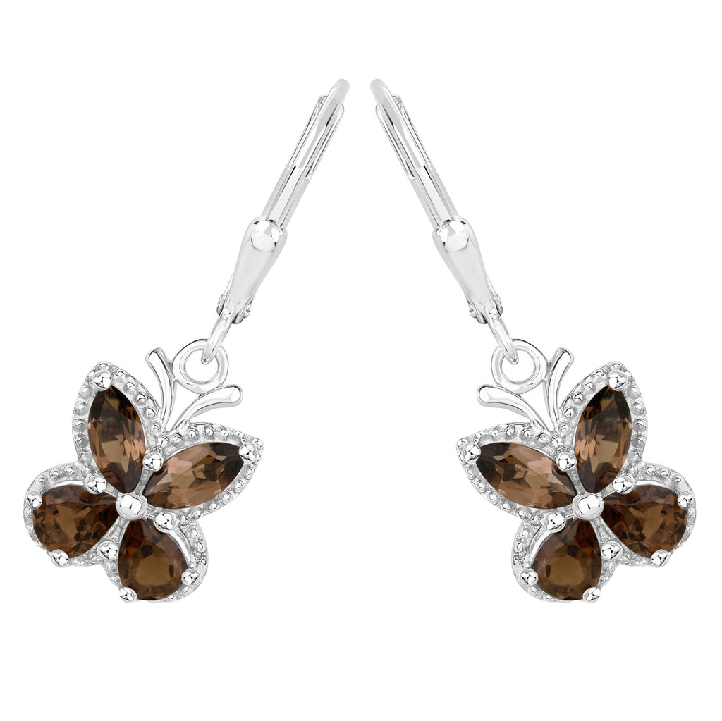 Smoky Quartz Butterfly Earrings 2.16 Carats Sterling Silver