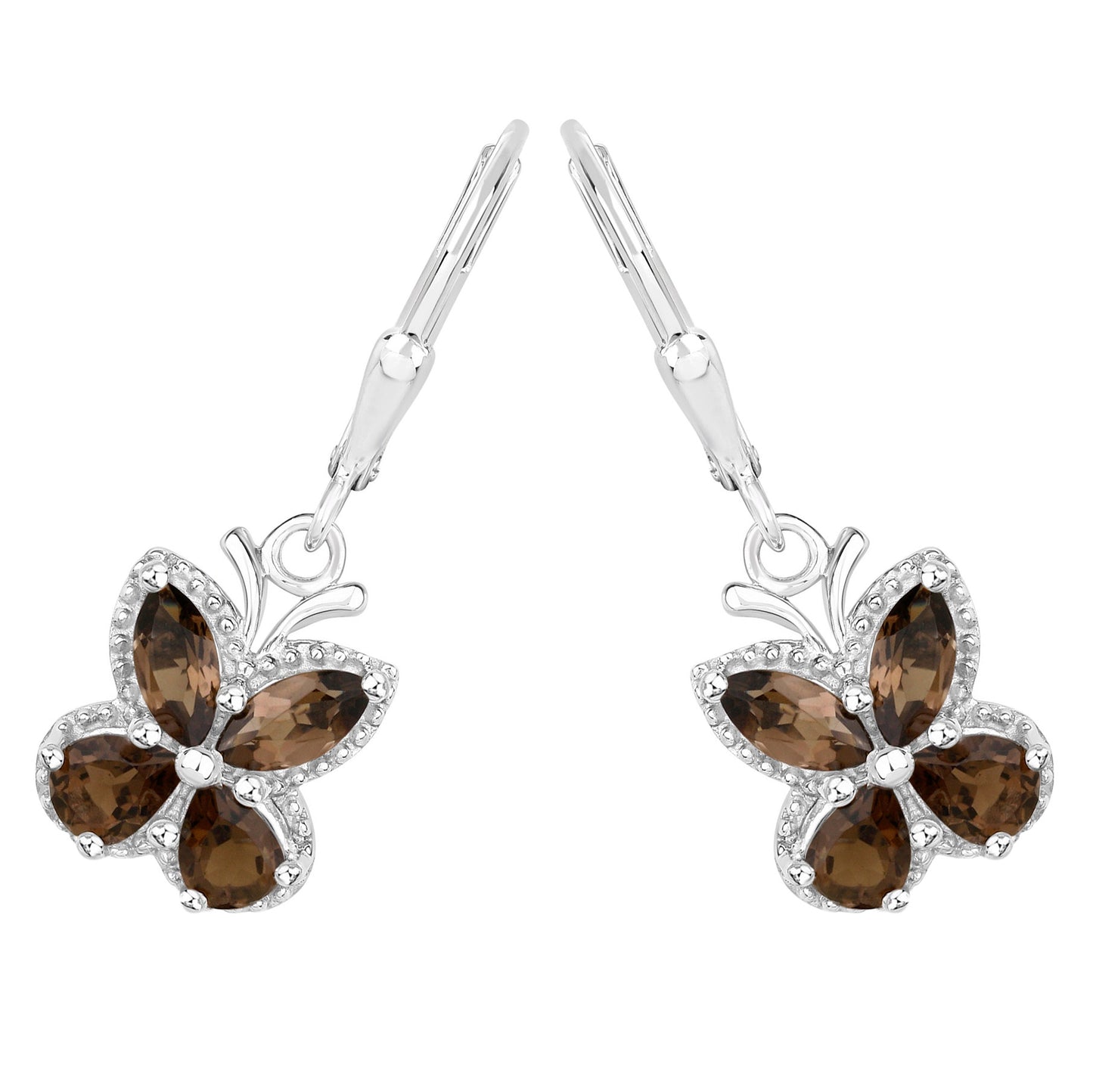 Smoky Quartz Butterfly Earrings 2.16 Carats Sterling Silver