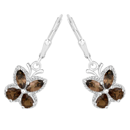 Smoky Quartz Butterfly Earrings 2.16 Carats Sterling Silver