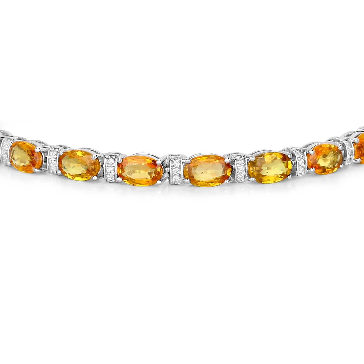 Natural Orange Sapphire Bracelet With Diamonds 12.3 Carats 14K White Gold