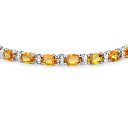 Natural Orange Sapphire Bracelet With Diamonds 12.3 Carats 14K White Gold