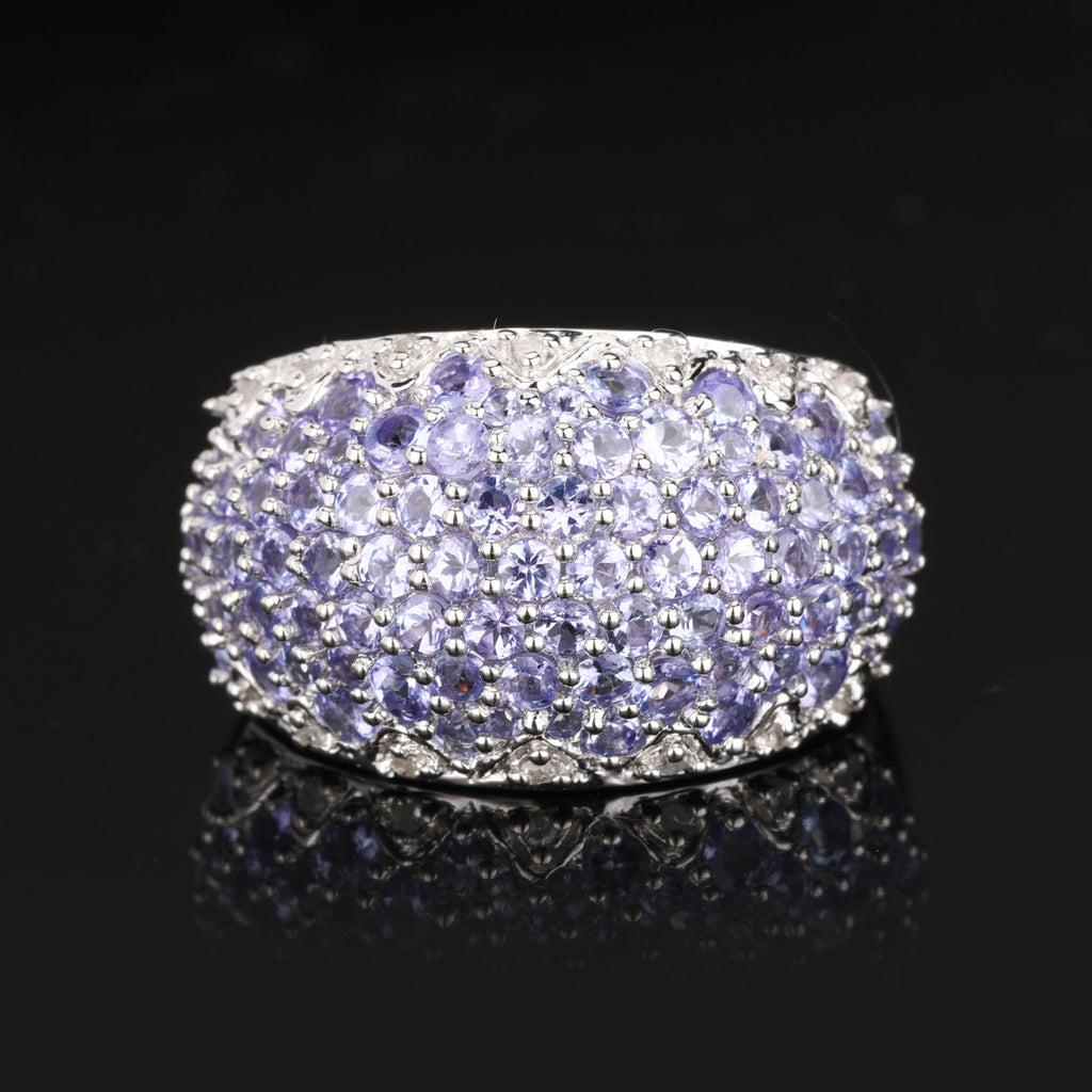 Natural Tanzanite Cluster Ring With Diamonds 3.01 Carats Sterling Silver