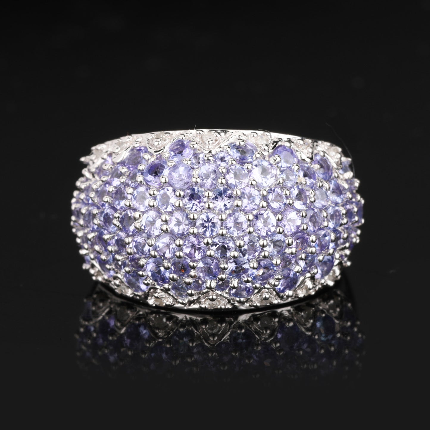 Natural Tanzanite Cluster Ring With Diamonds 3.01 Carats Sterling Silver