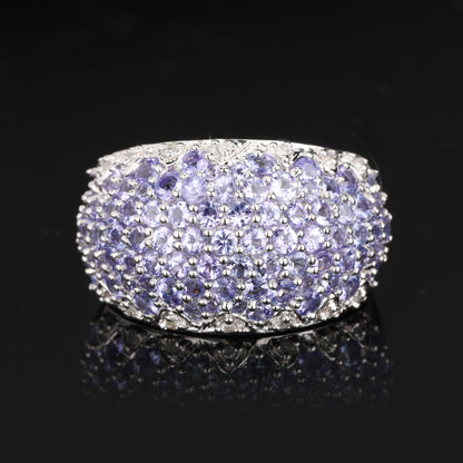 Natural Tanzanite Cluster Ring With Diamonds 3.01 Carats Sterling Silver
