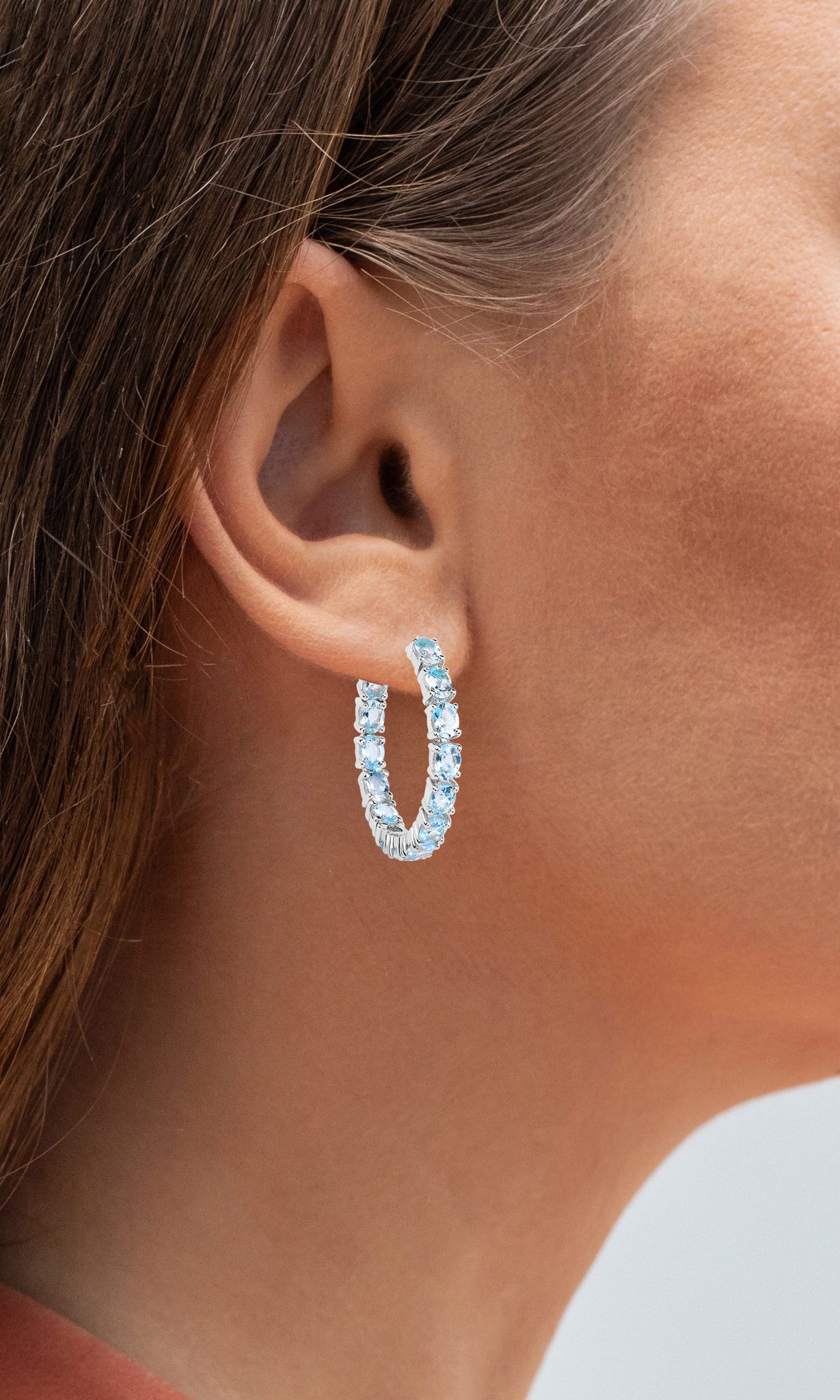 Blue Topaz Hoop Earrings 5.68 Carats Sterling Silver