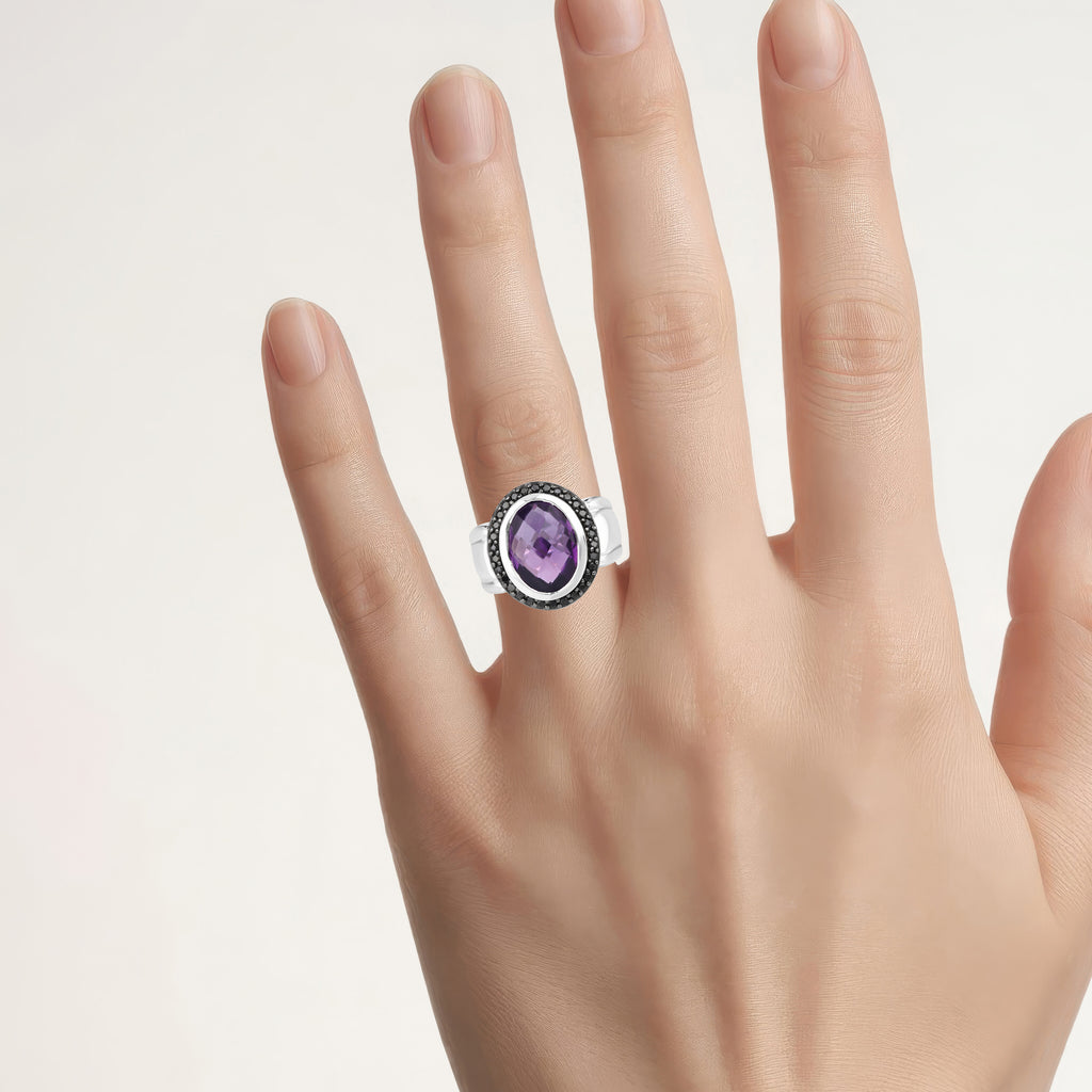 Amethyst Ring With Black Spinel 5.32 Carats Sterling Silver