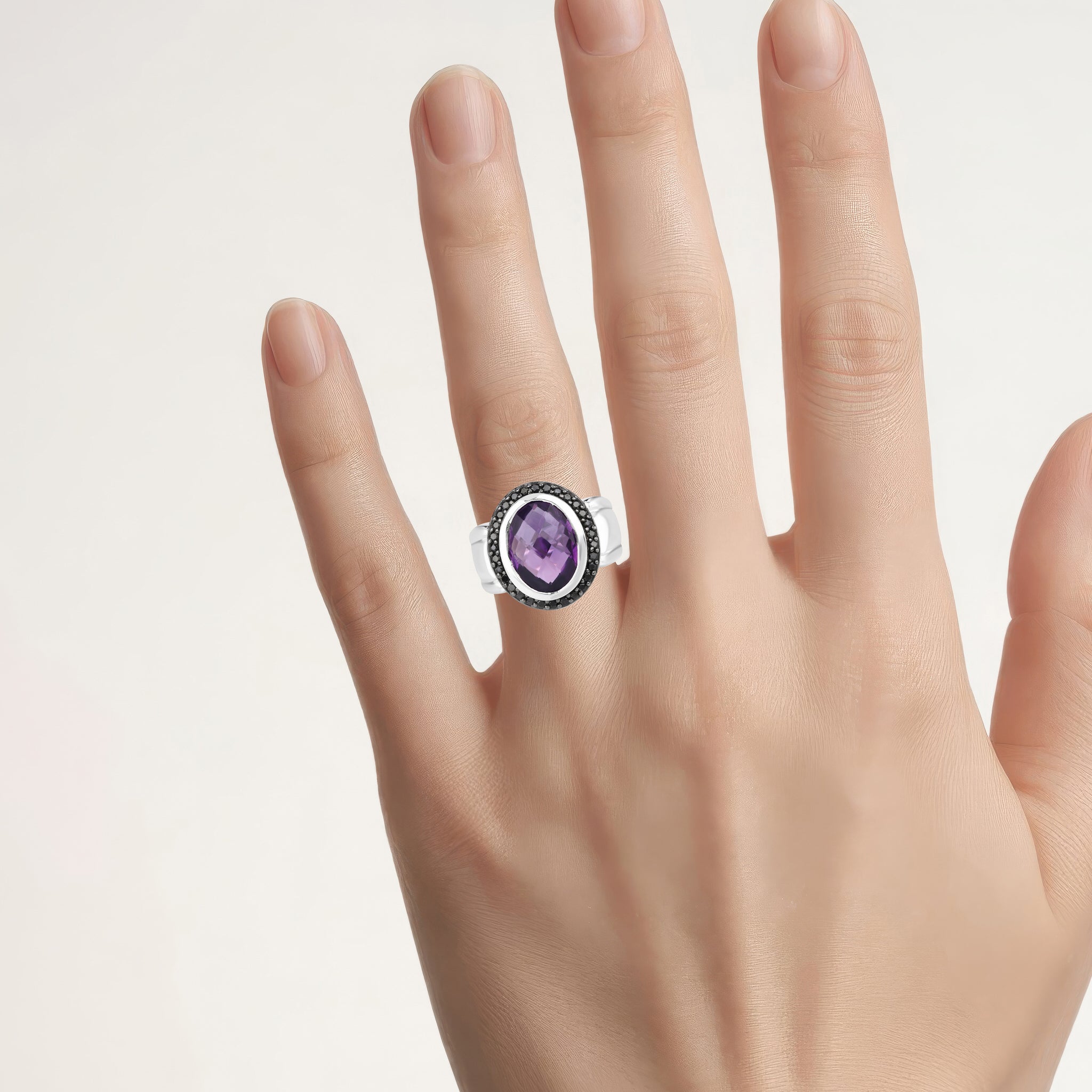 Amethyst Ring With Black Spinel 5.32 Carats Sterling Silver