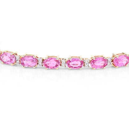 Pink Sapphire Bracelet Diamonds 14.3 Carats 14K Yellow Gold
