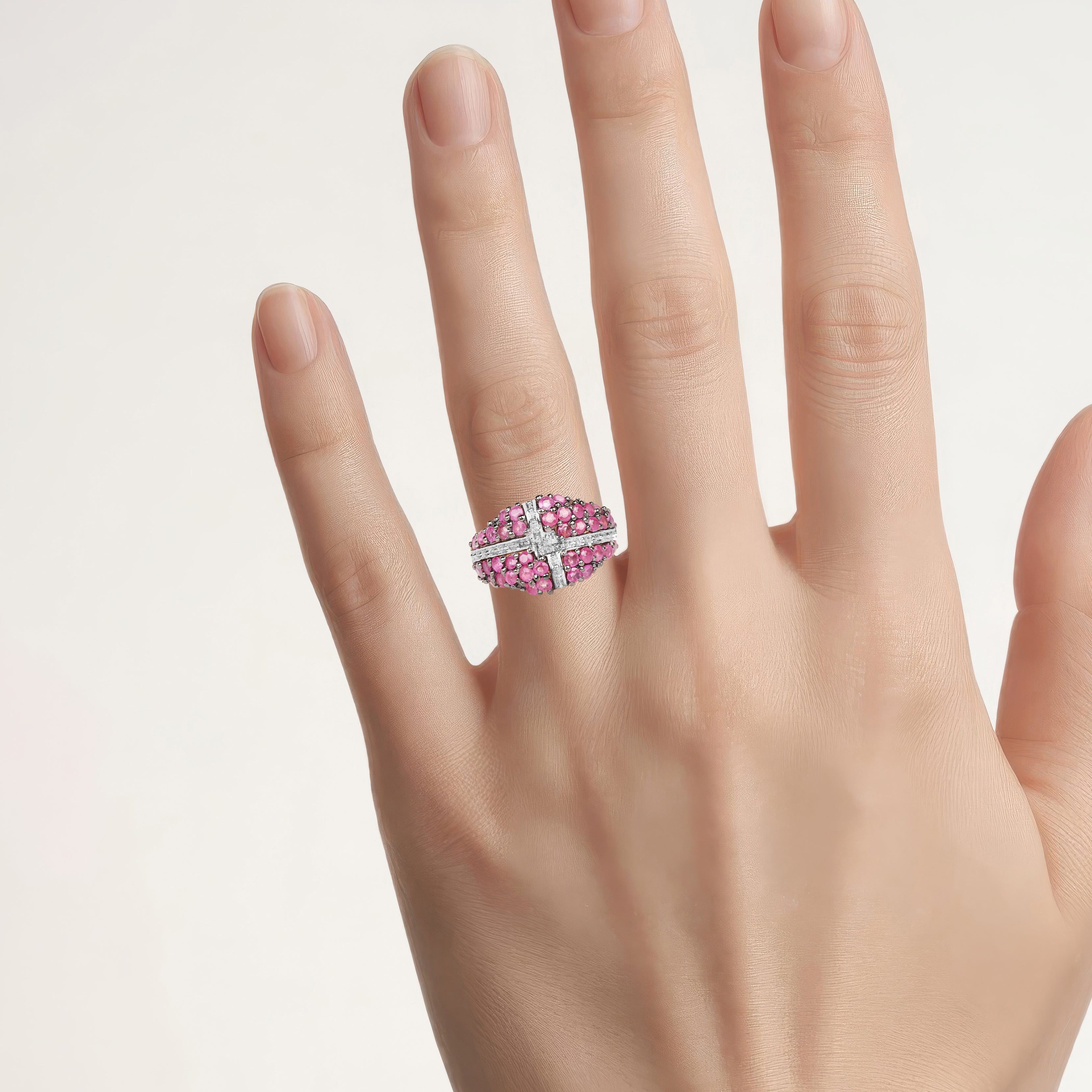 Ruby Cross Ring 1.66 Carats Gold Plated Silver