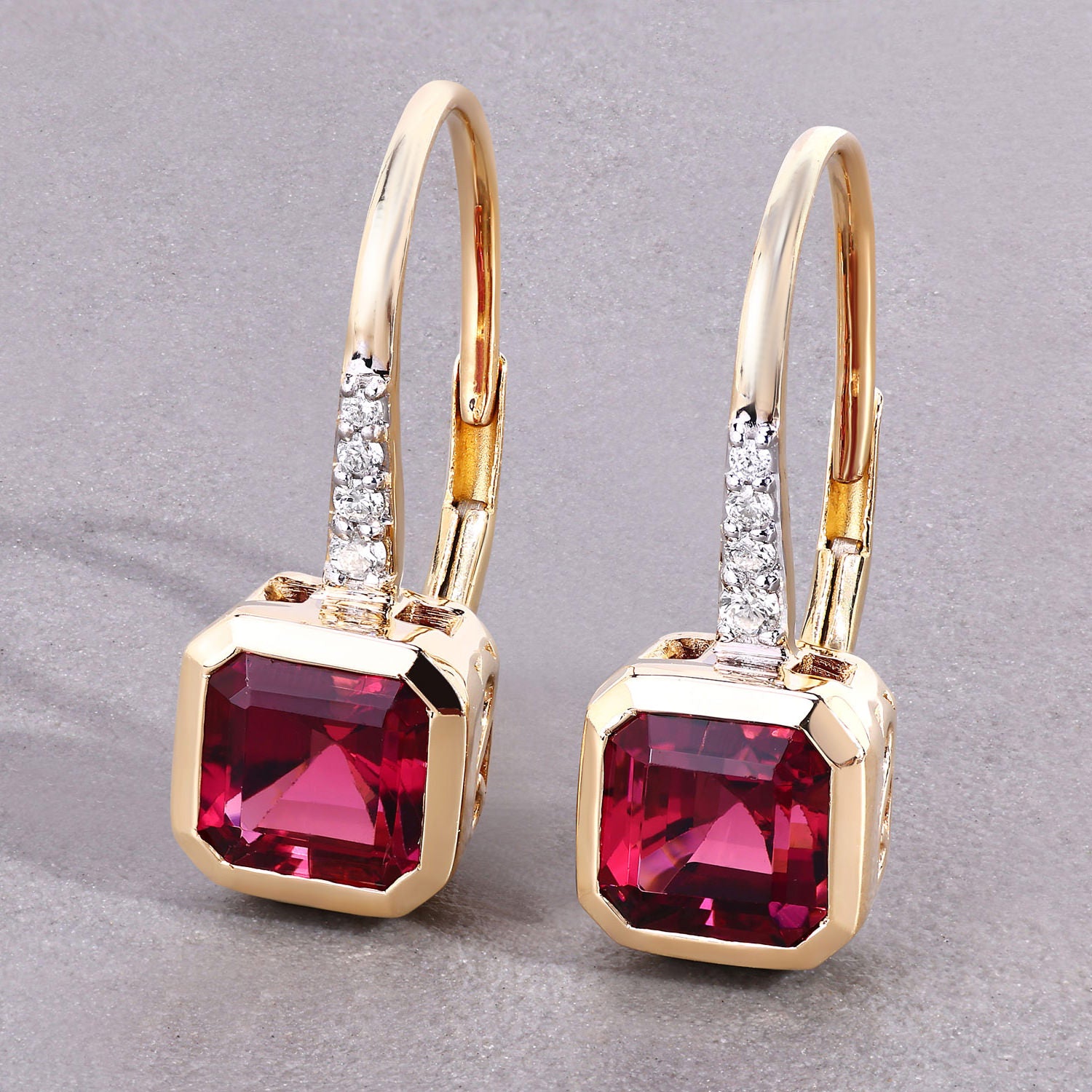 Rubellite Earrings With Diamonds 2.53 Carats 14K Yellow Gold