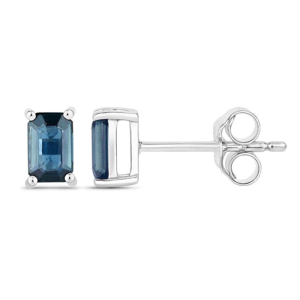 Blue Sapphire Stud Earrings 0.78 Carats 14K White Gold