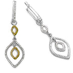 Dangle Earrings With White and Yellow Diamonds 0.88 Carats Sterling Silver