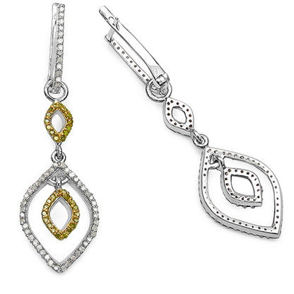 Dangle Earrings With White and Yellow Diamonds 0.88 Carats Sterling Silver