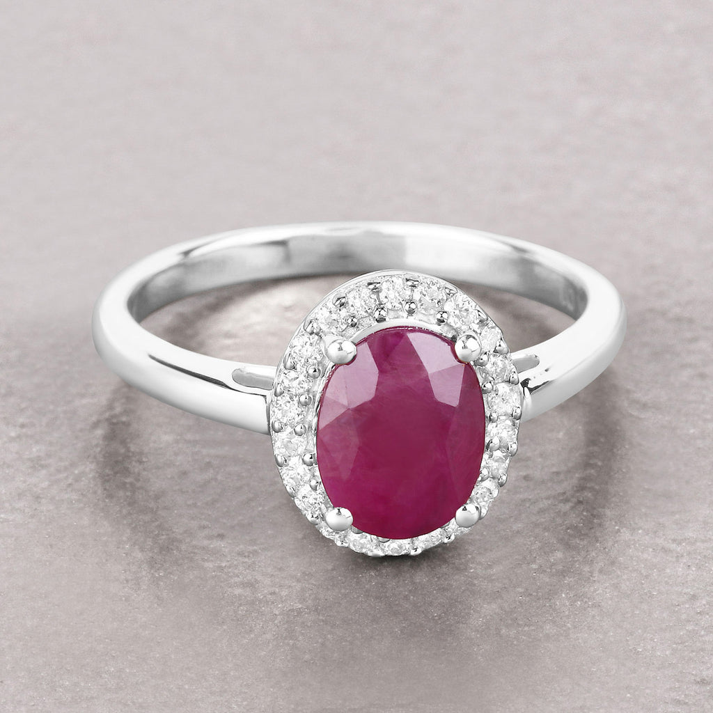 Ruby Ring With Diamonds 1.56 Carats 10K White Gold