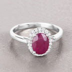 Ruby Ring With Diamonds 1.56 Carats 10K White Gold