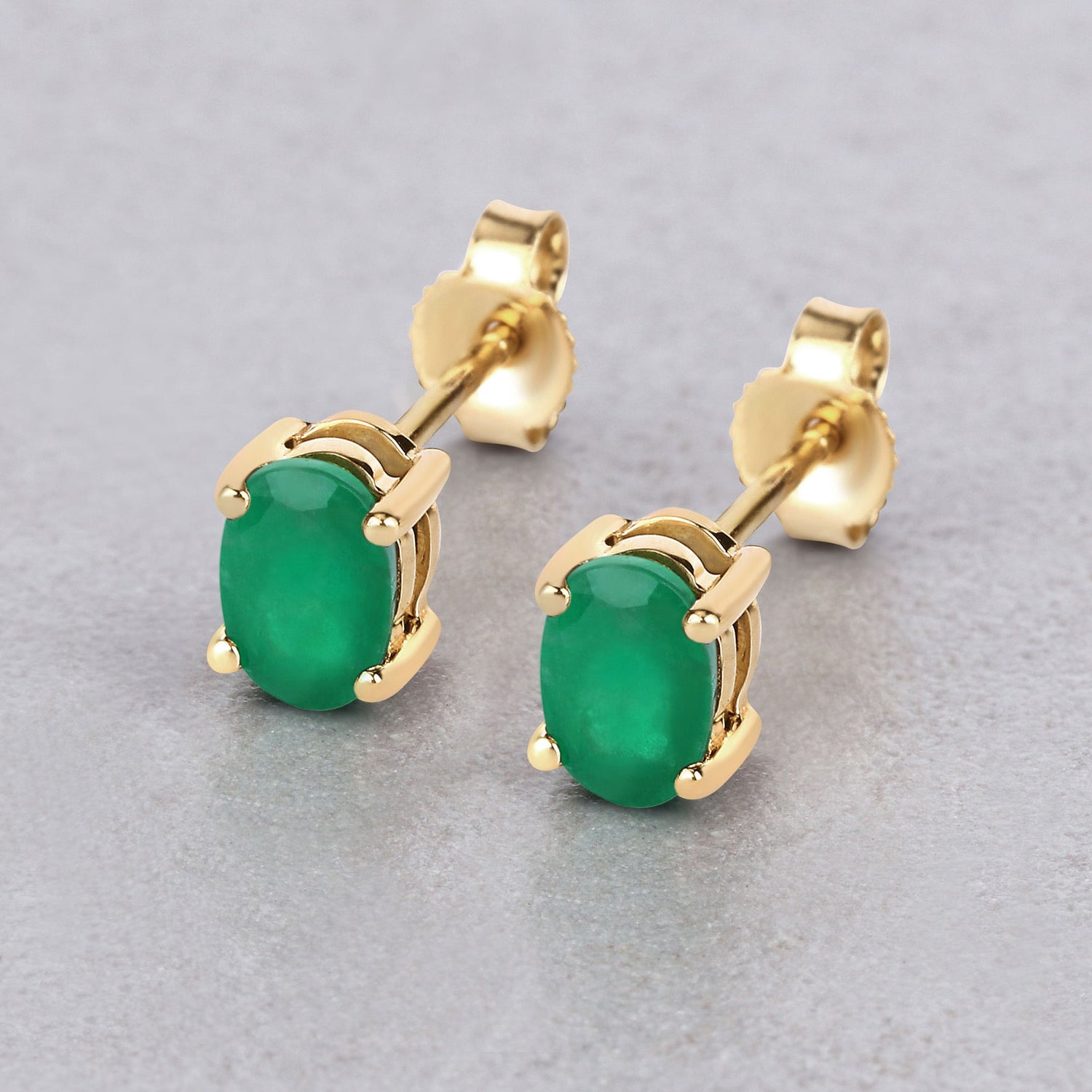 Zambian Emerald Stud Earrings 0.86 Carats 10K Yellow Gold