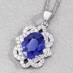 Blue Sapphire Pendant With Diamonds 3.12 Carats 18K White Gold
