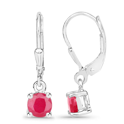 Natural Ruby Earrings 1.18 Carats Sterling Silver