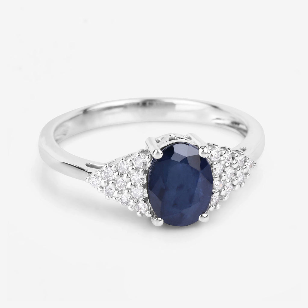 Blue Sapphire Ring With Diamonds 1.7 Carats 14K White Gold