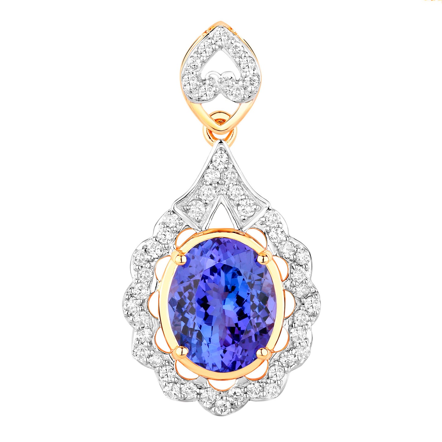 Tanzanite Pendant Necklace Diamonds 4.38 Carats 14K Yellow Gold