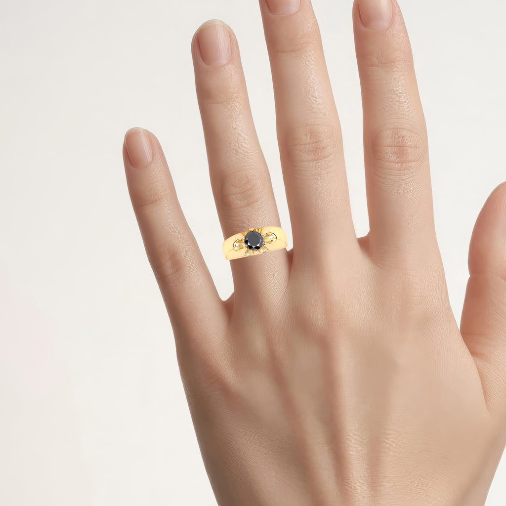 Black Diamond Ring 0.98 Carats Gold Plated Silver