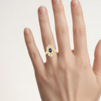 Blue Sapphire Ring With Diamonds 1.26 Carats Gold Plated Silver