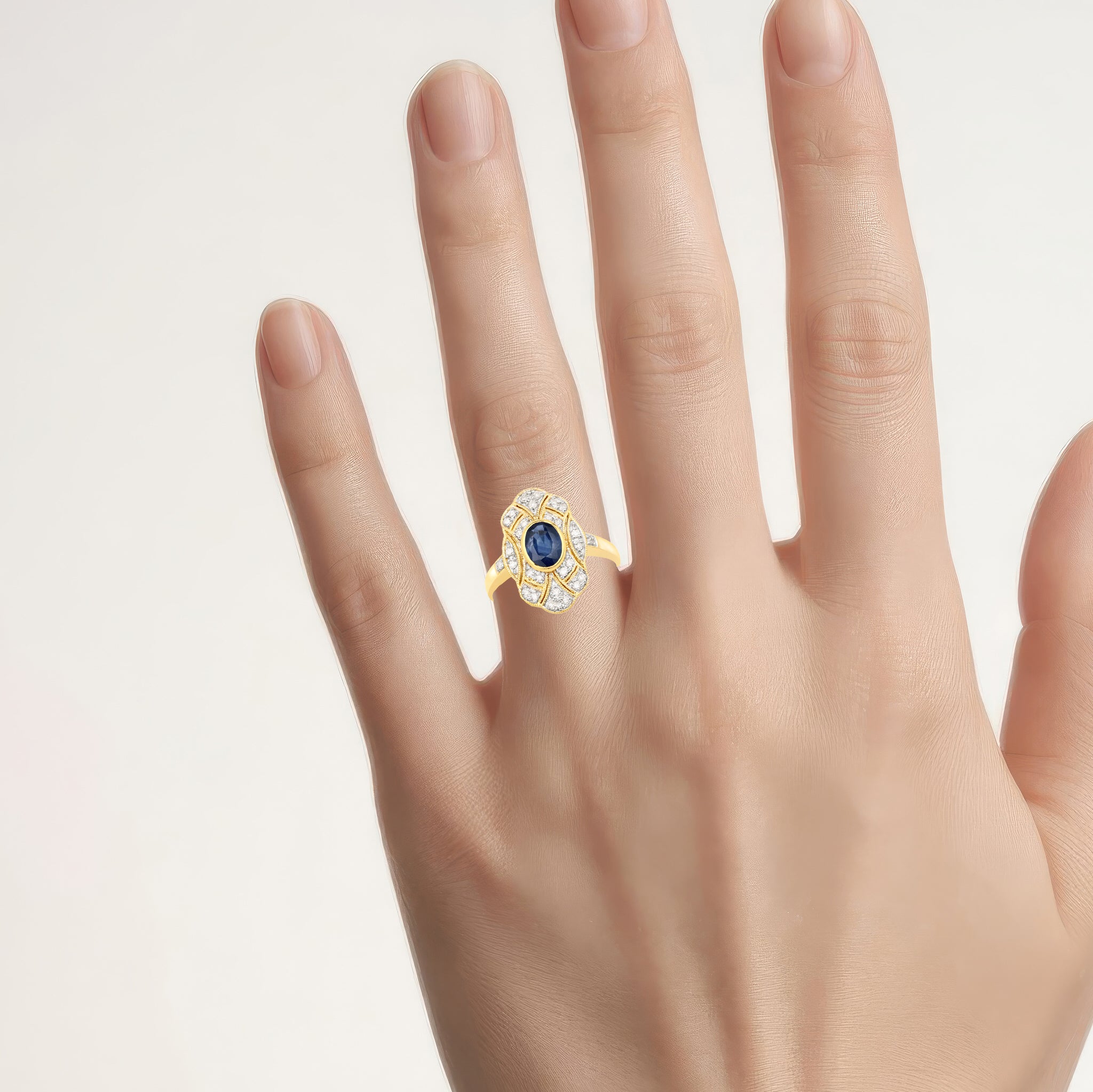 Blue Sapphire Ring With Diamonds 1.26 Carats Gold Plated Silver