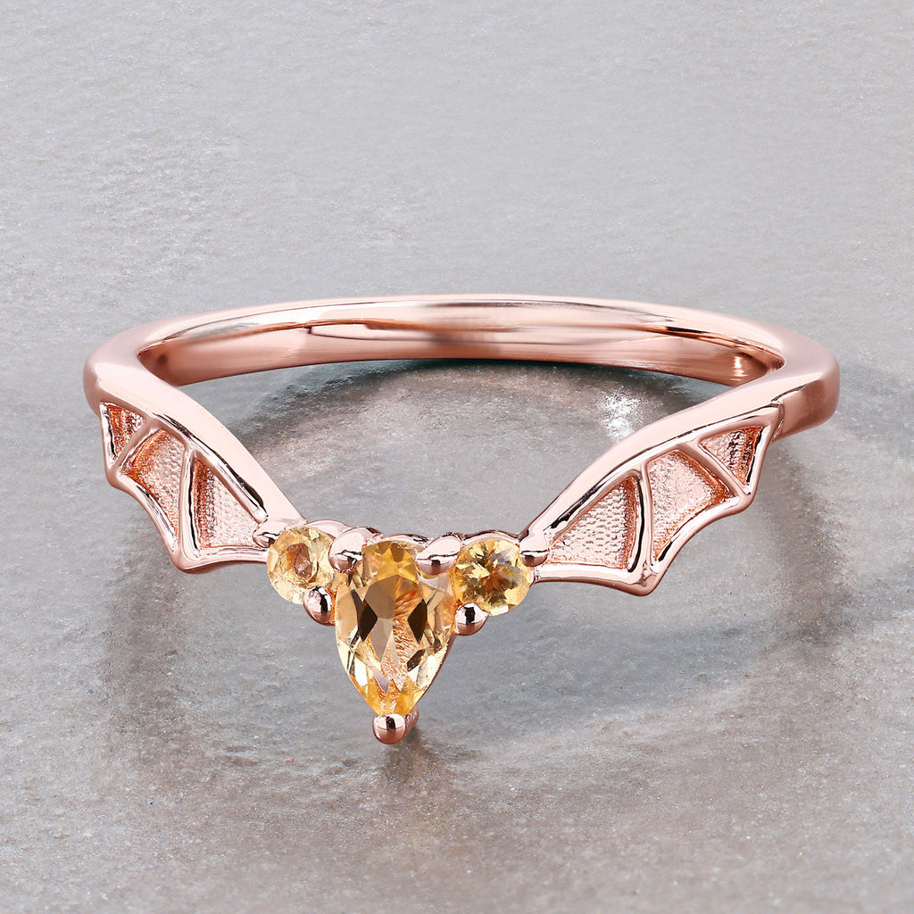 Citrine Bat Ring 0.24 Carats Gold Plated Silver