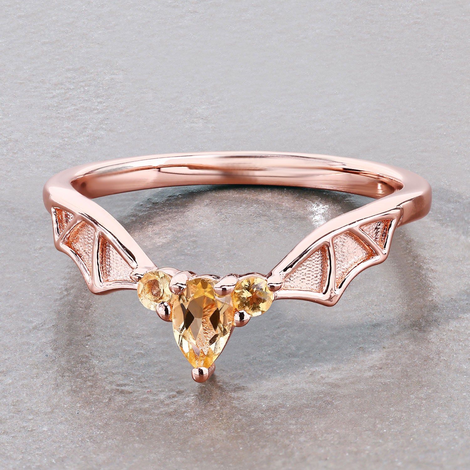 Citrine Bat Ring 0.24 Carats Gold Plated Silver