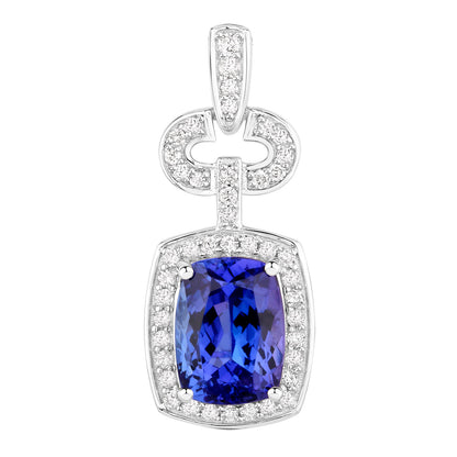 Natural Tanzanite Pendant With Diamonds 2.6 Carats 14K White Gold